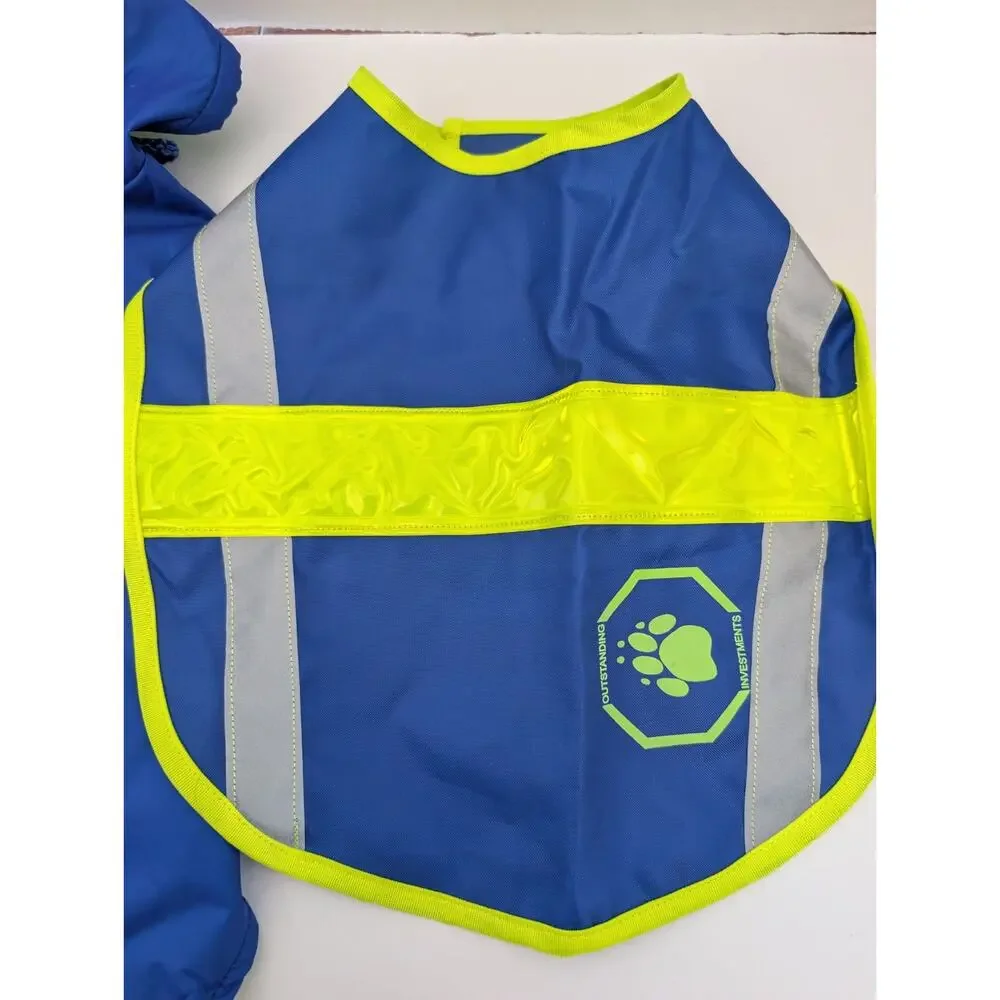 Two-Piece Blue Dog Coat Set Hooded Fleece Lined Jacket and Reflective Vest Small